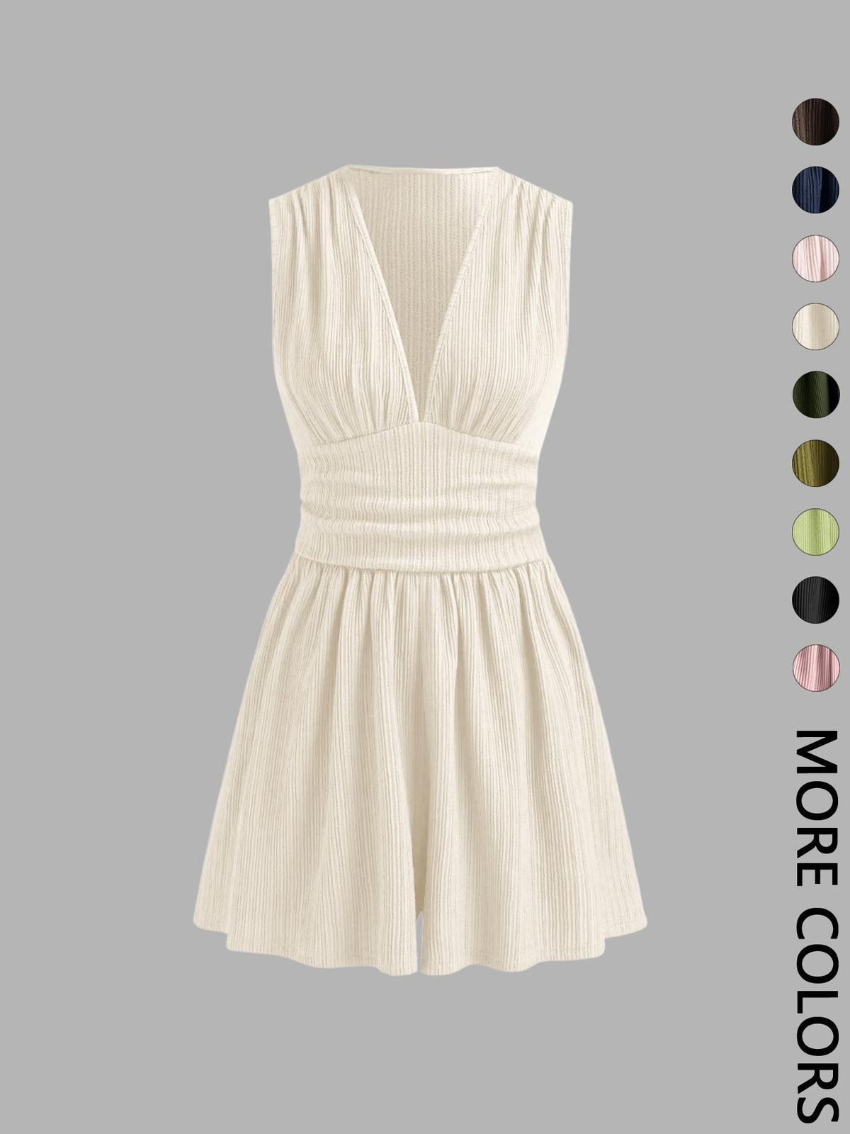 Women's Plain Ruched Deep V Neck Short Fitted Tank Romper