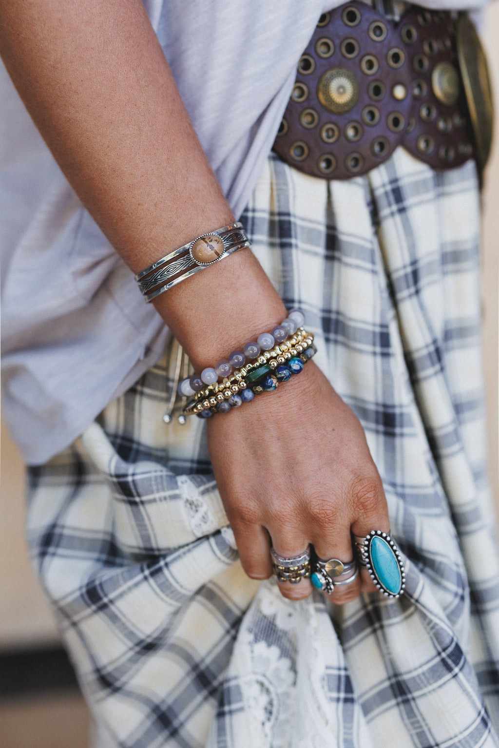 Sundancer Pull Clasp Cuff Bracelet - Jasper Silver