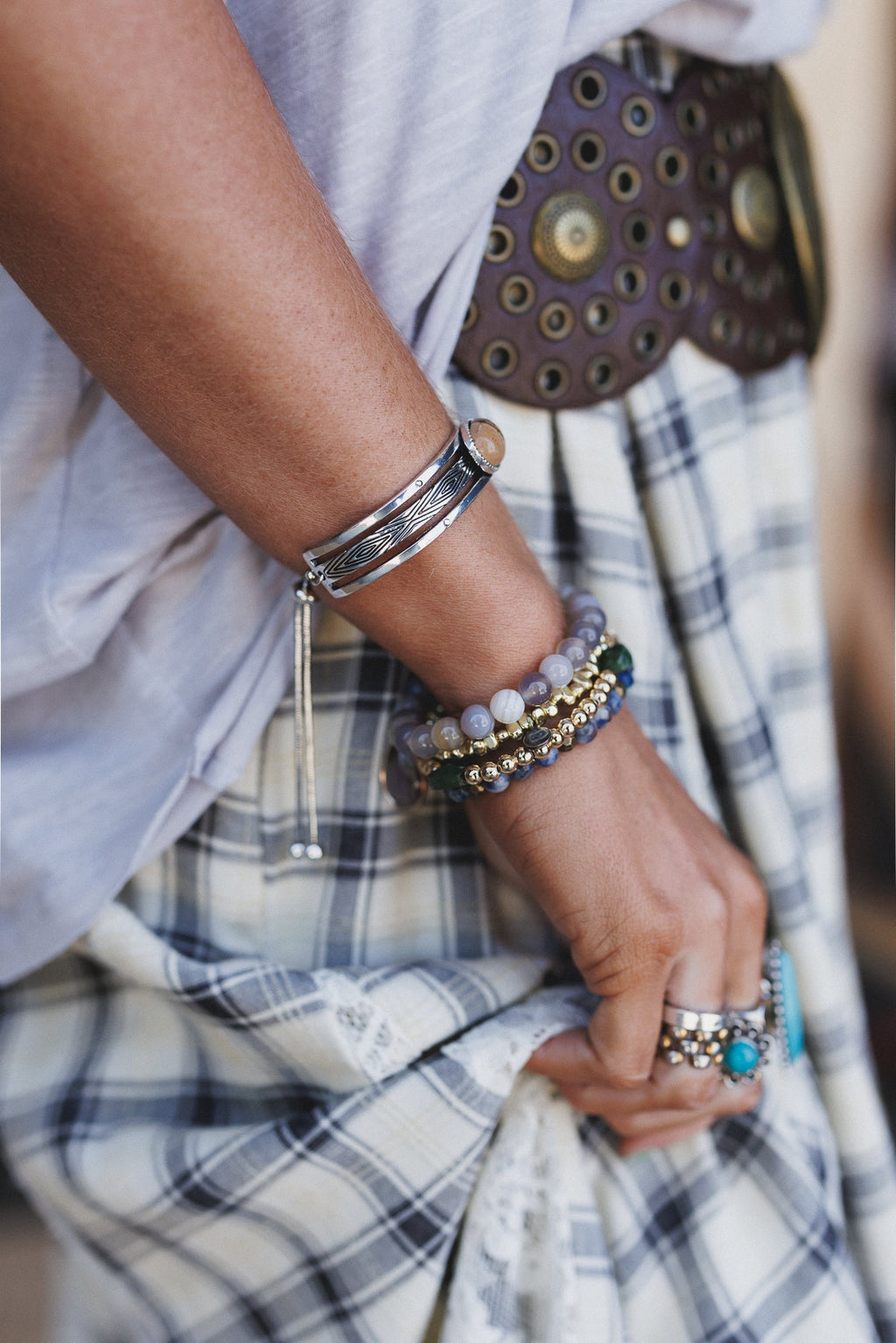 Sundancer Pull Clasp Cuff Bracelet - Jasper Silver