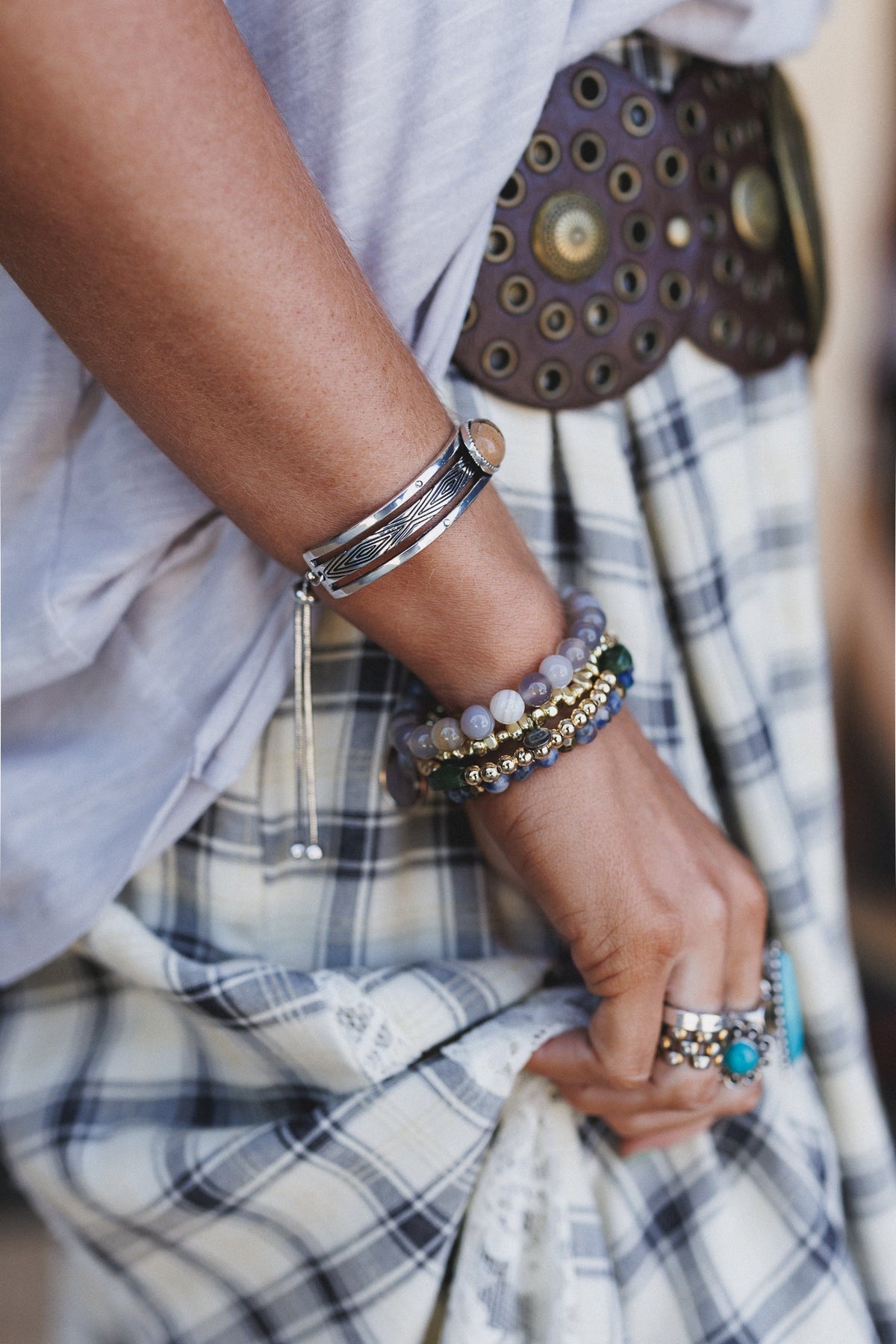 Sundancer Pull Clasp Cuff Bracelet - Jasper Silver