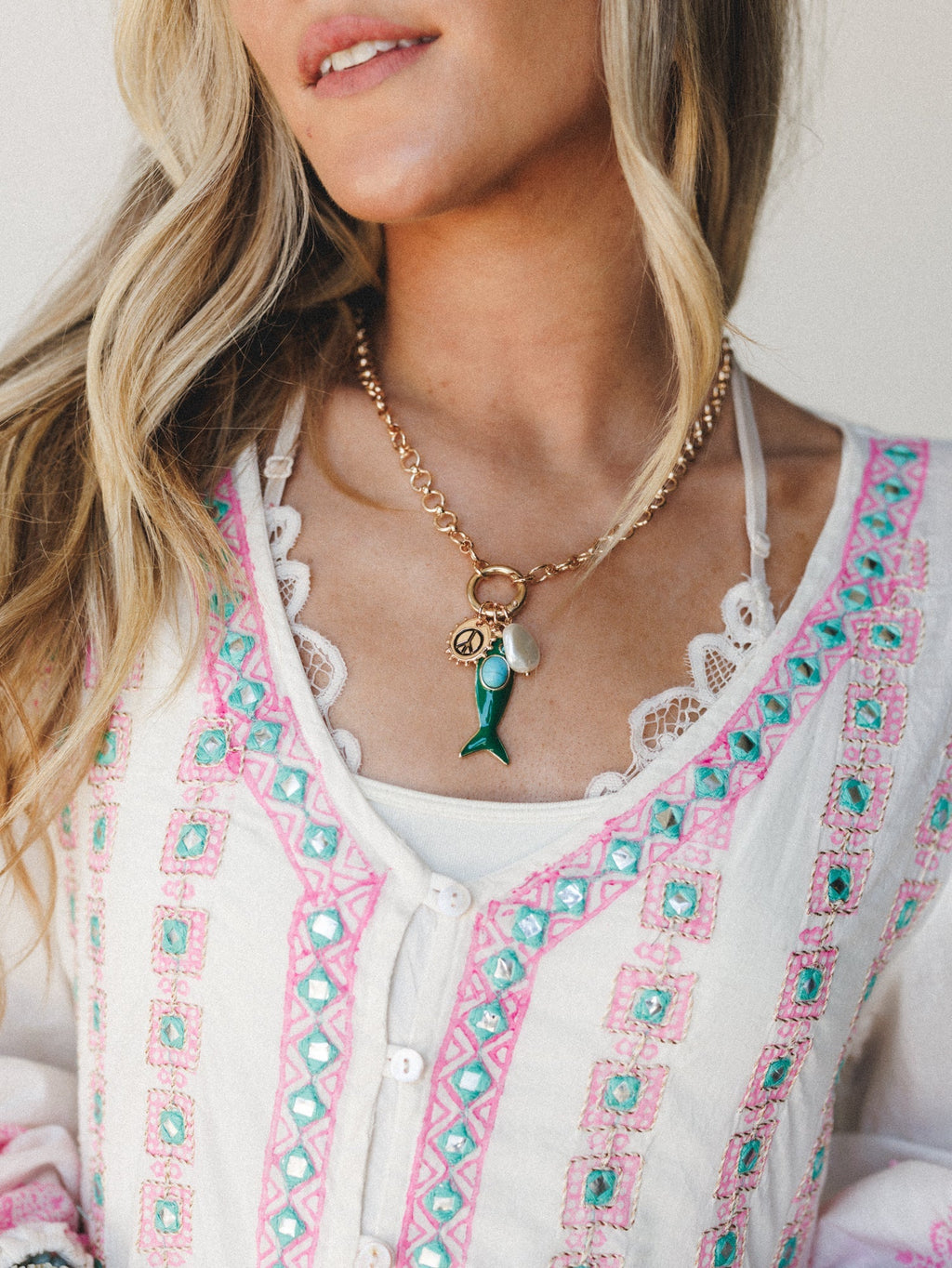 Blue Wishes Charm Necklace - Gold