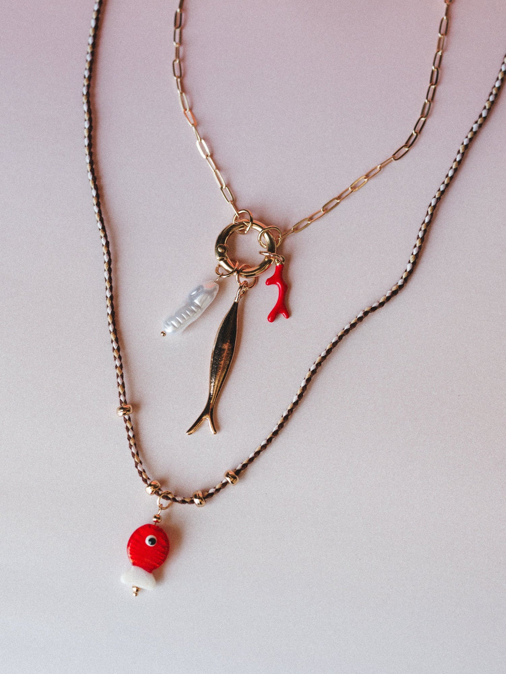 Ember Drop Layered Necklace - Red