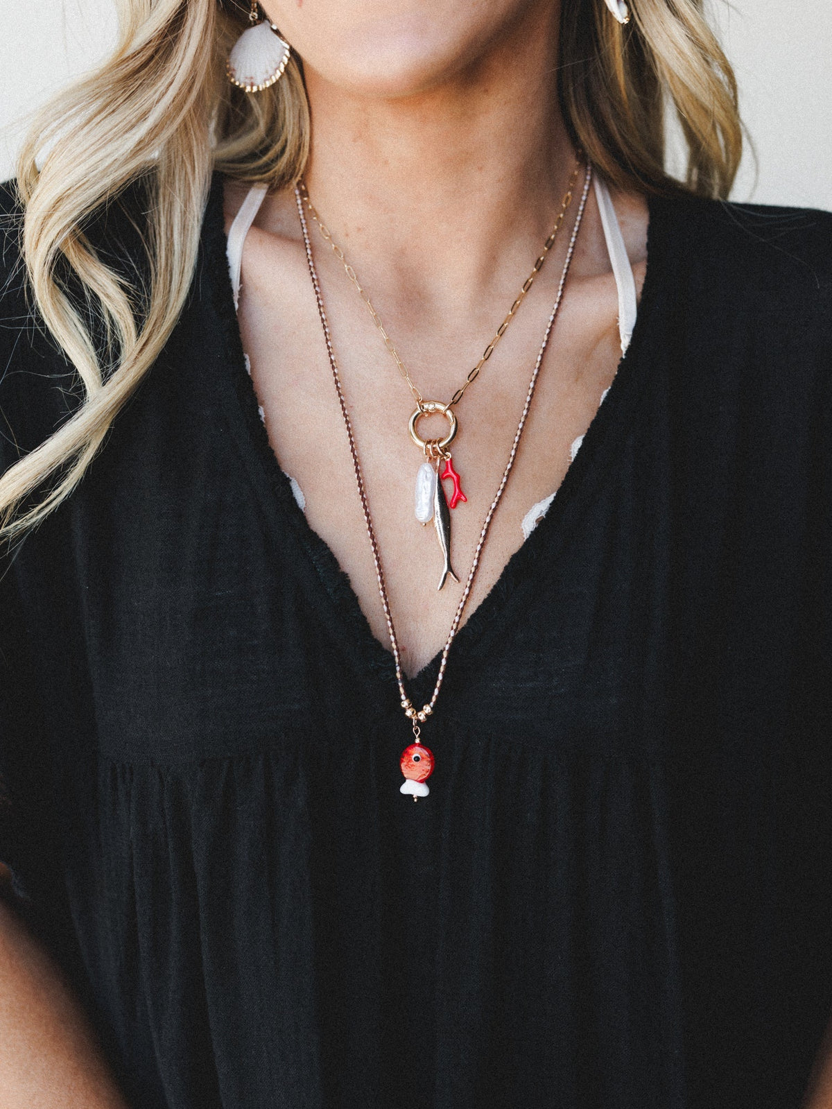 Ember Drop Layered Necklace - Red