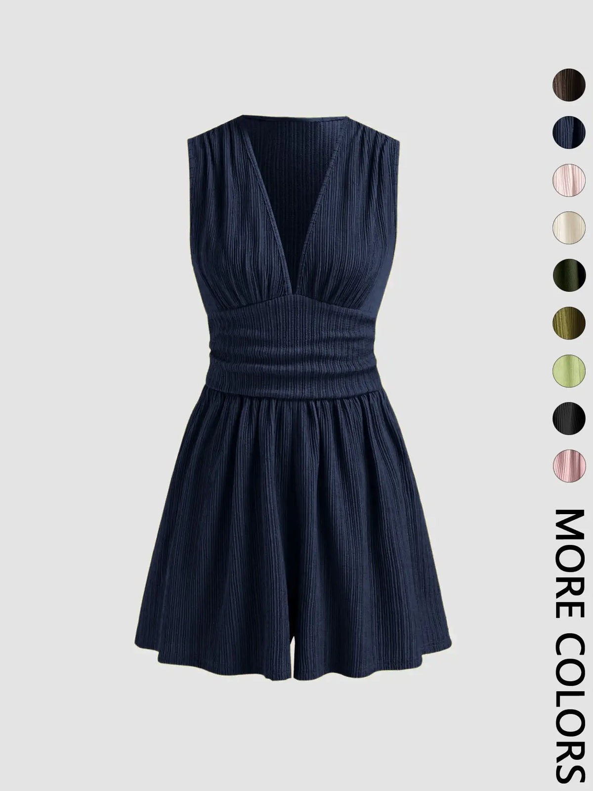 Women's Plain Ruched Deep V Neck Short Fitted Tank Romper