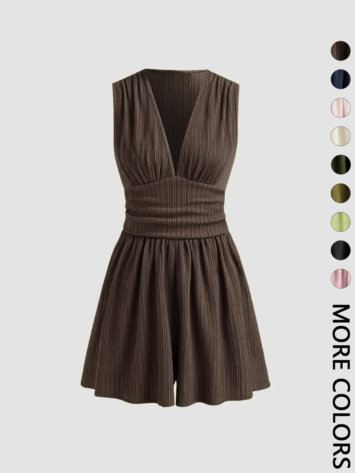Women's Plain Ruched Deep V Neck Short Fitted Tank Romper