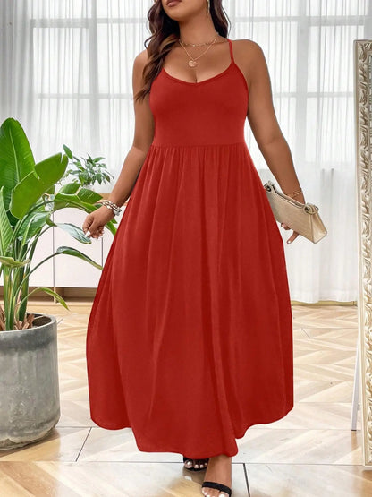 Plus Size Criss Cross Backless Cami Dress, Casual Solid Sleeveless Spaghetti Strap A-Line Dress for Summer, Women's Clothes for Party Holiday Womenswear