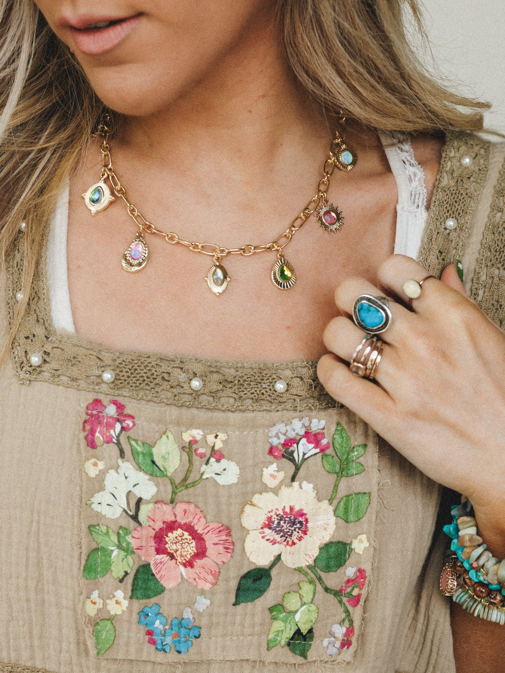 Jewel Charm Necklace - Multi