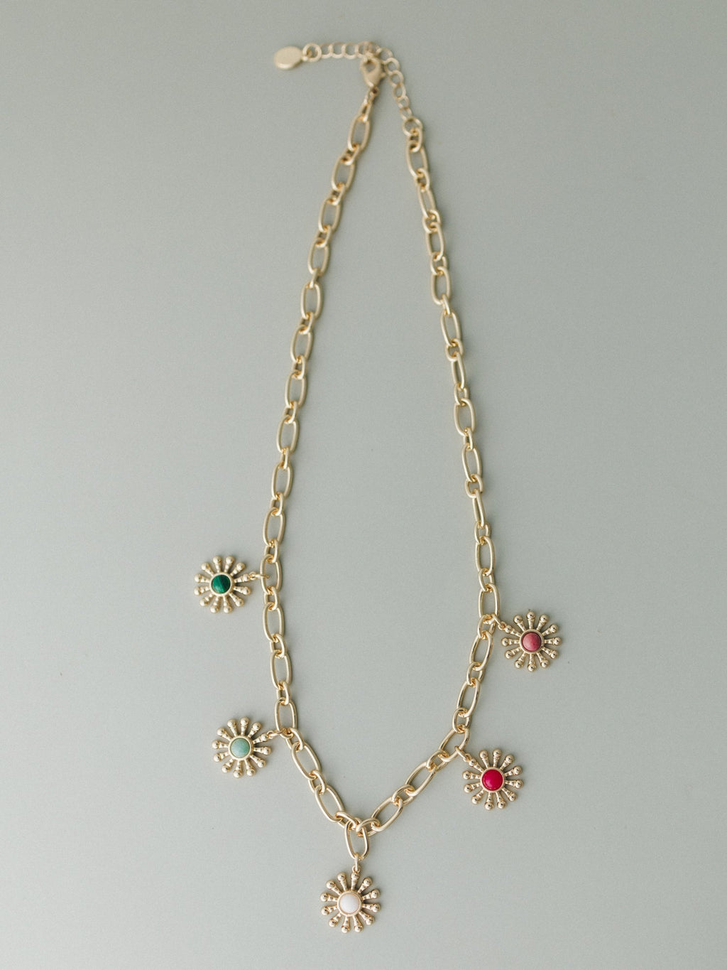 Flower Gem Charm Necklace - Multi