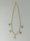 Flower Gem Charm Necklace - Multi