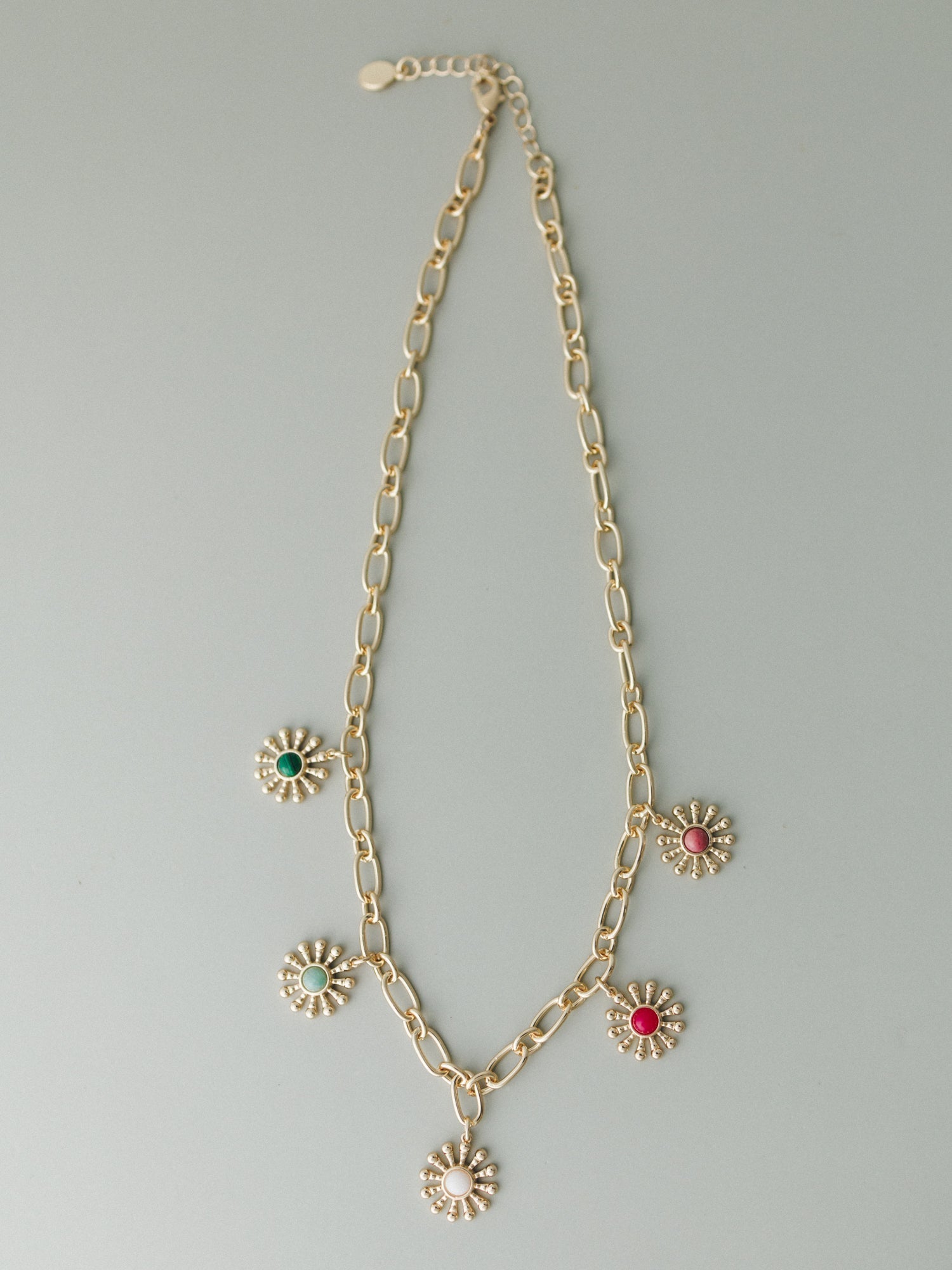 Flower Gem Charm Necklace - Multi