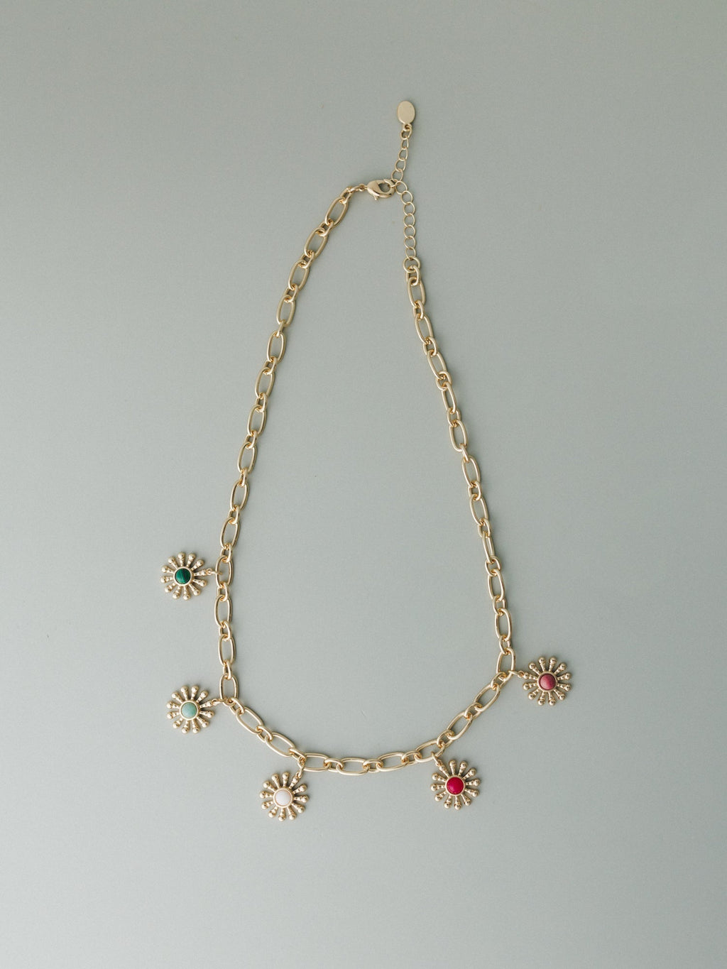 Flower Gem Charm Necklace - Multi