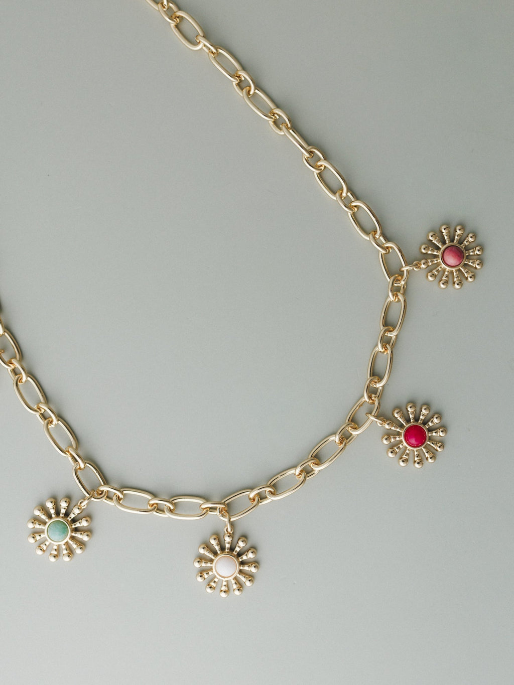 Flower Gem Charm Necklace - Multi