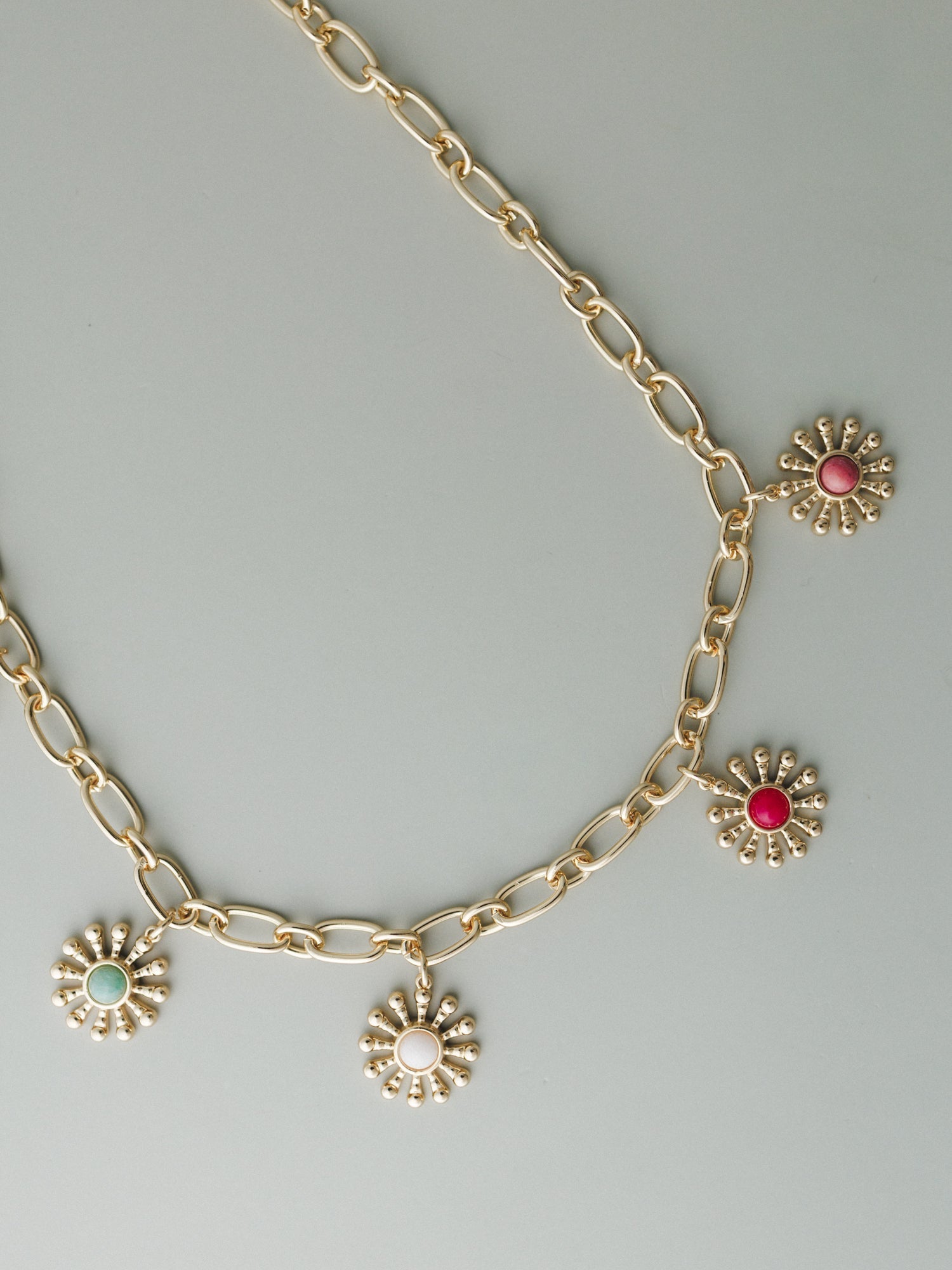 Flower Gem Charm Necklace - Multi