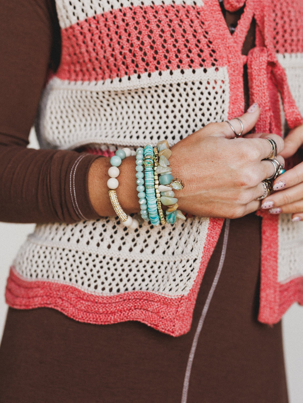 Summer Glow Beaded Bracelets - Aqua