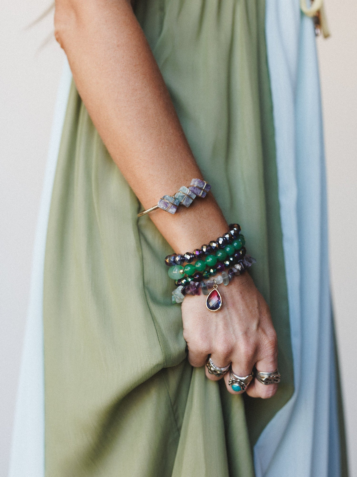 Josephine Bracelet Set - Green Multi