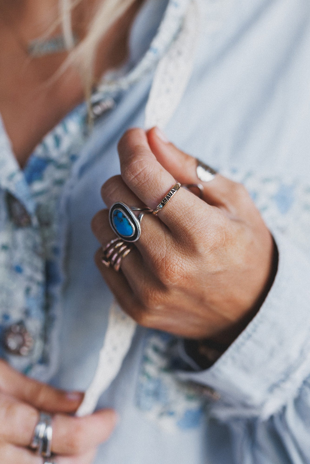 Mama Charm Adjustable Ring - Turquoise