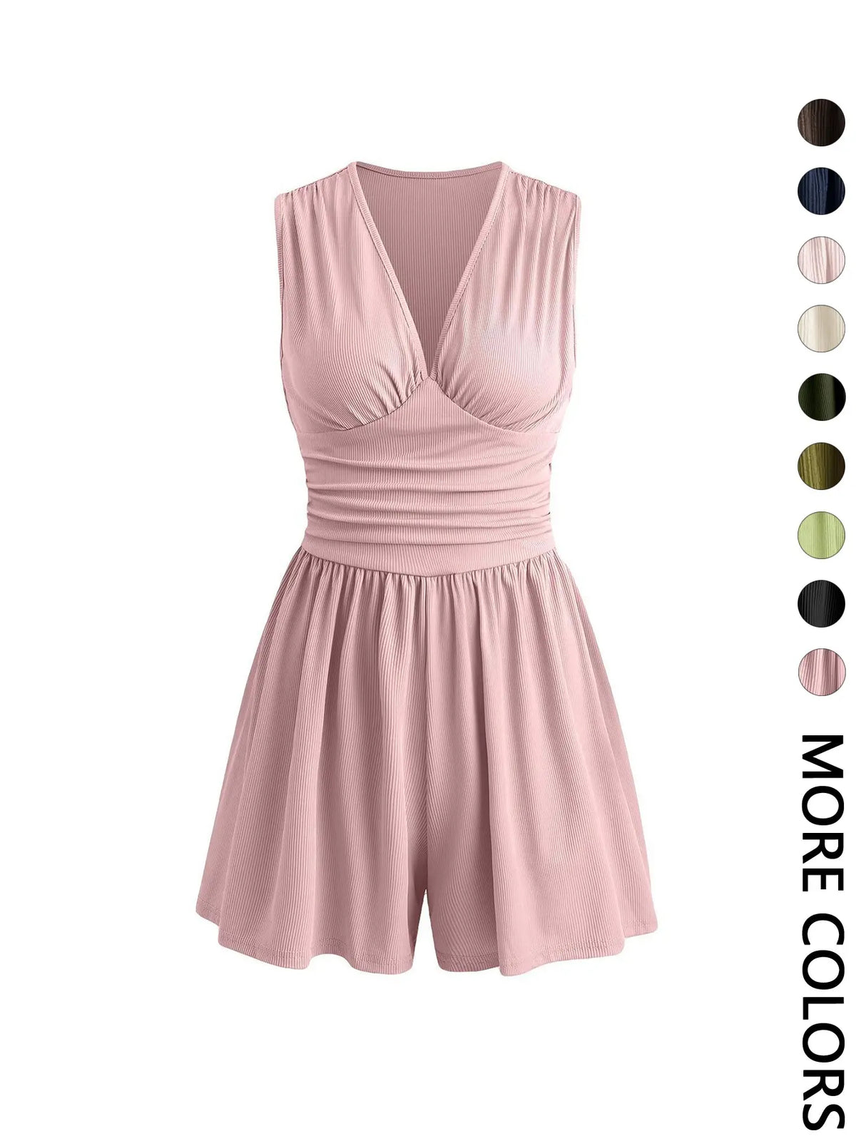 Women's Plain Ruched Deep V Neck Short Fitted Tank Romper