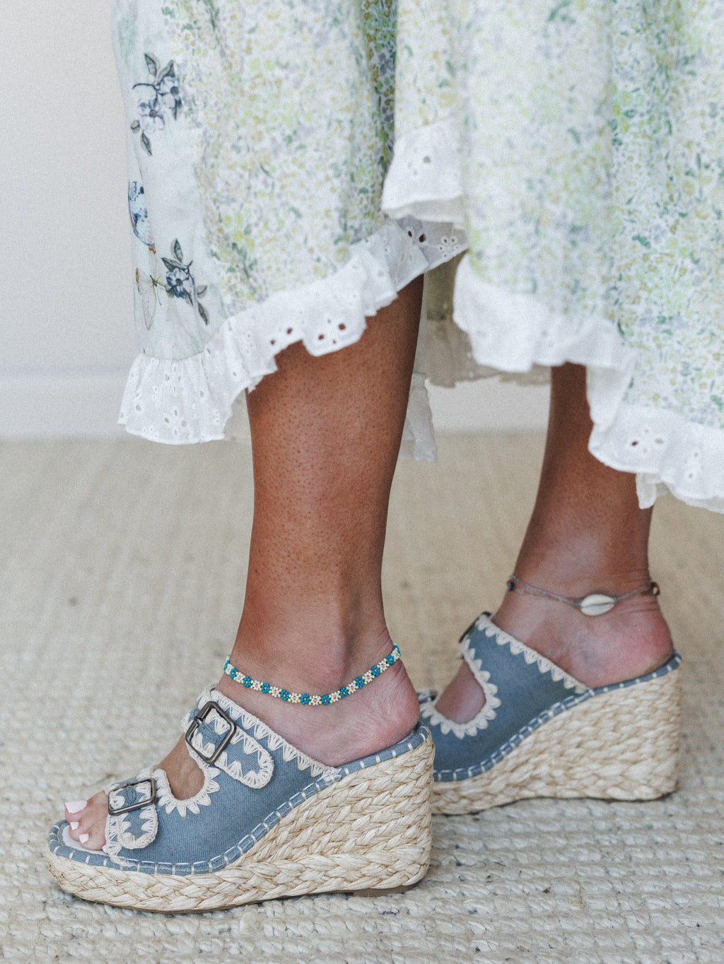 Floral Step Anklet  - Green