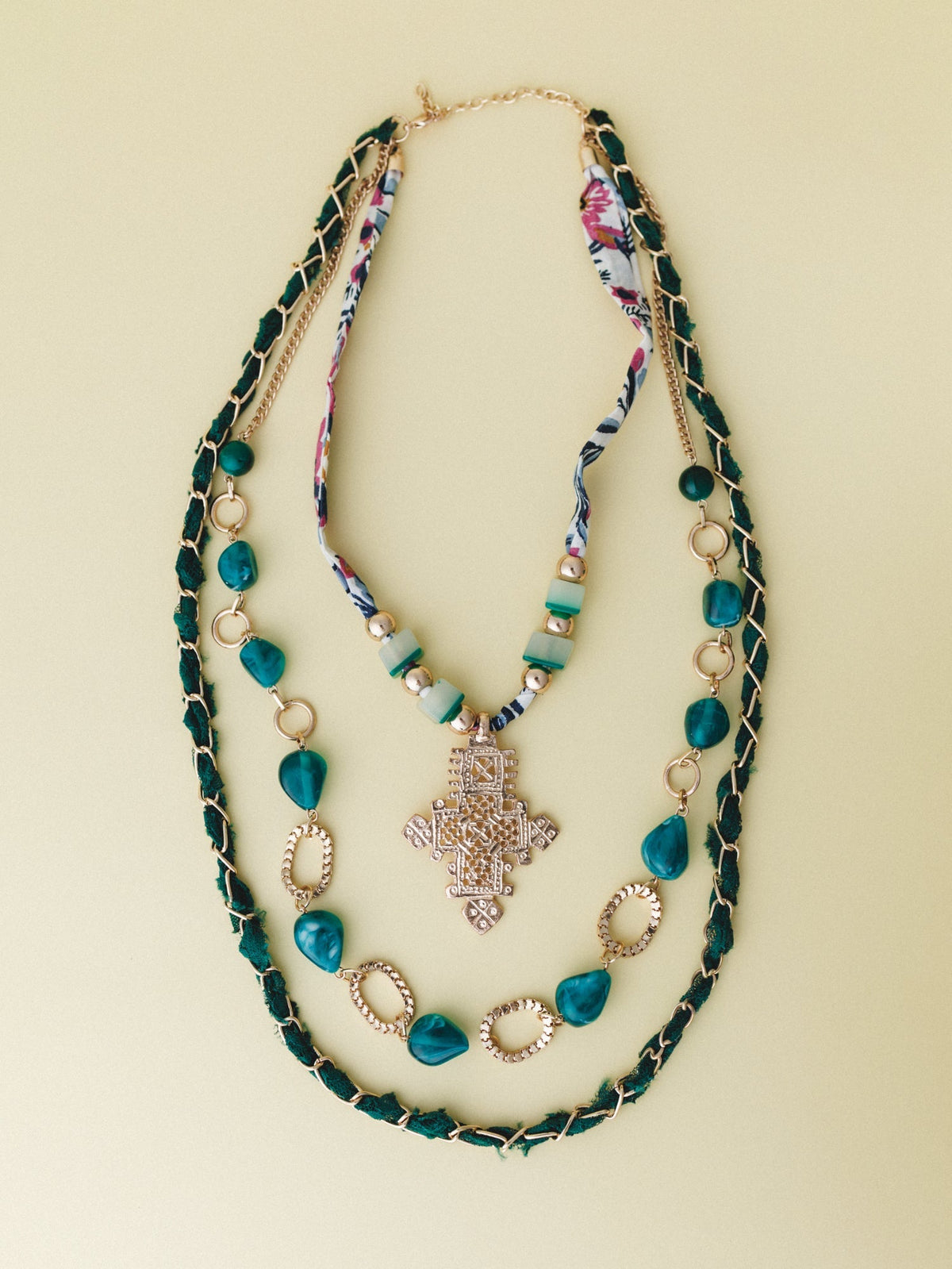 Layered Boho Necklace - Green