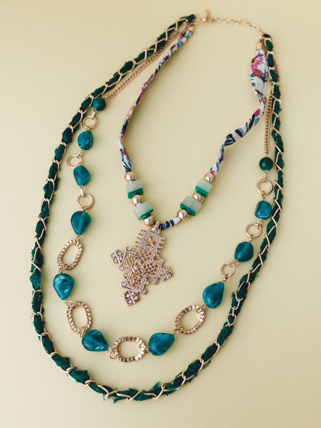 Layered Boho Necklace - Green