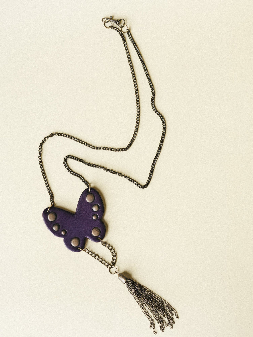 Cowgirl Studded Butterfly Fringe Necklace - Purple