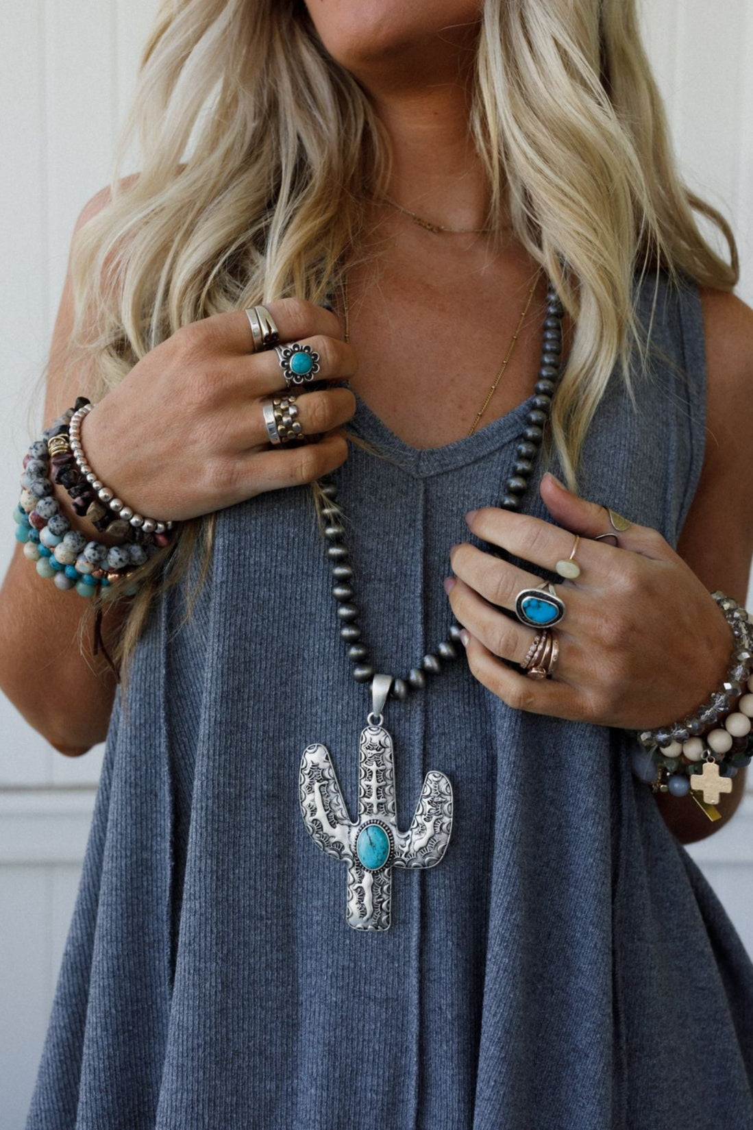 Cactus Gem Necklace - Silver