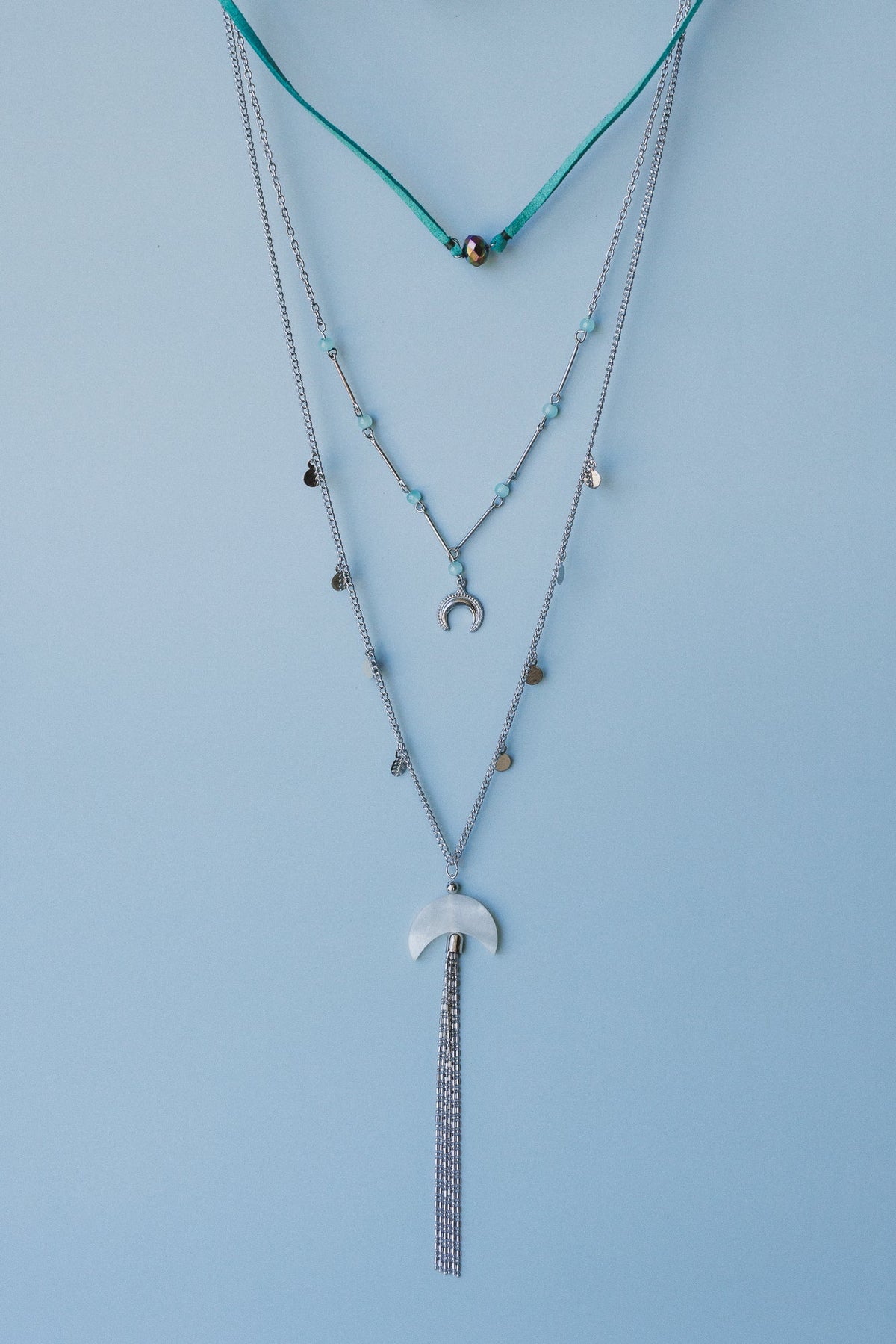 Blue Moonstone Layered Necklace - Blue Multi