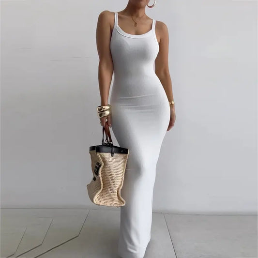 Women Spaghetti Strap U-Neck Casual Maxi Dresses Slim Fit Cami Dress/Elegant Solid Color Cami Lounge Dress Party Club  Bodycon Dress