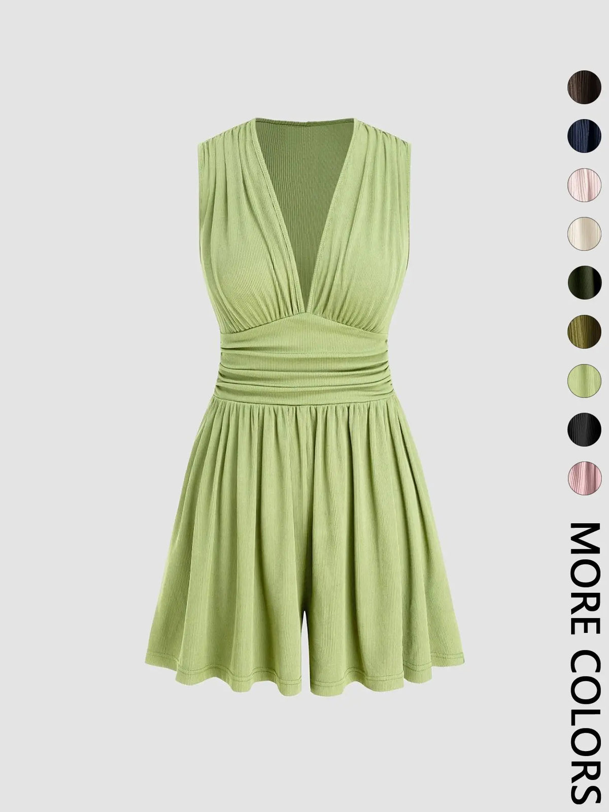 Women's Plain Ruched Deep V Neck Short Fitted Tank Romper