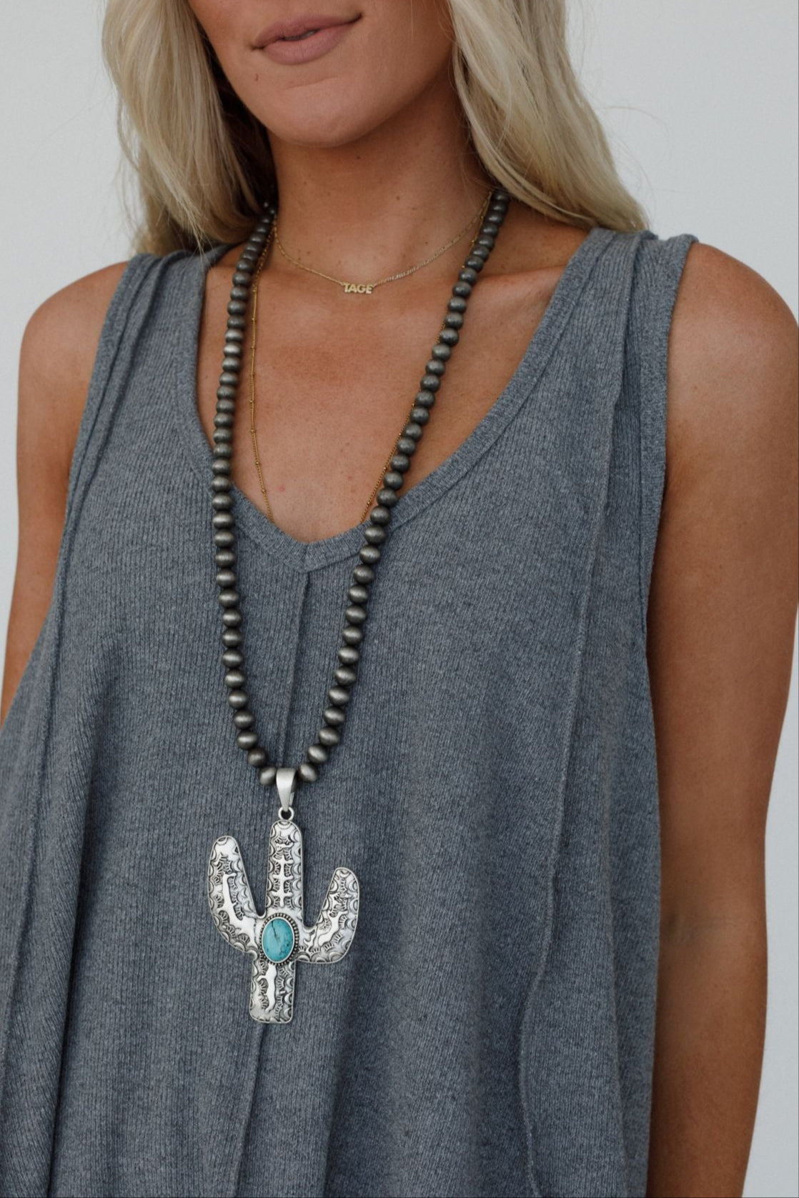 Cactus Gem Necklace - Silver