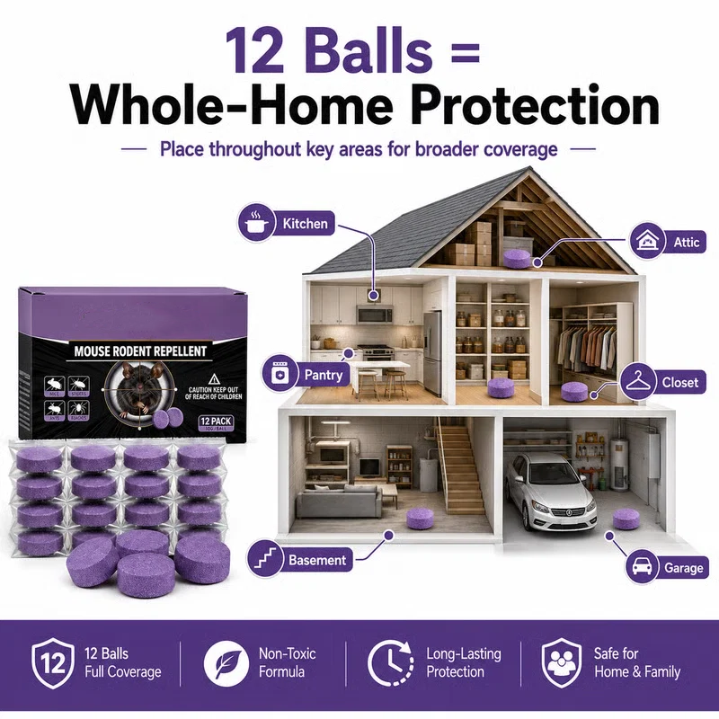 12-Pack Rodent Repellent Balls for Home Kitchen Effective Pest Control Solution